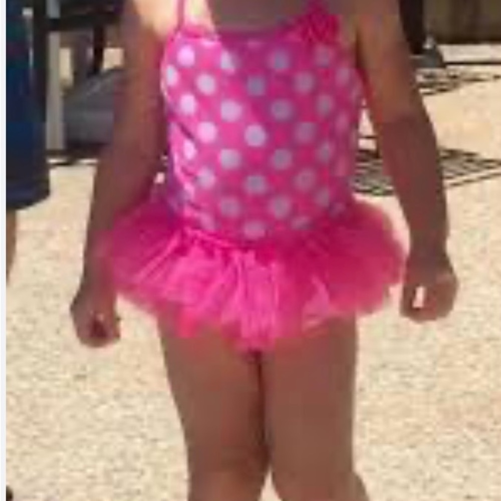 🔥 SALE☄️ Ocean Pacific Babies Pink/WHT Polka Dot One-Piece Tutu Swimsuit SZ 6-9M